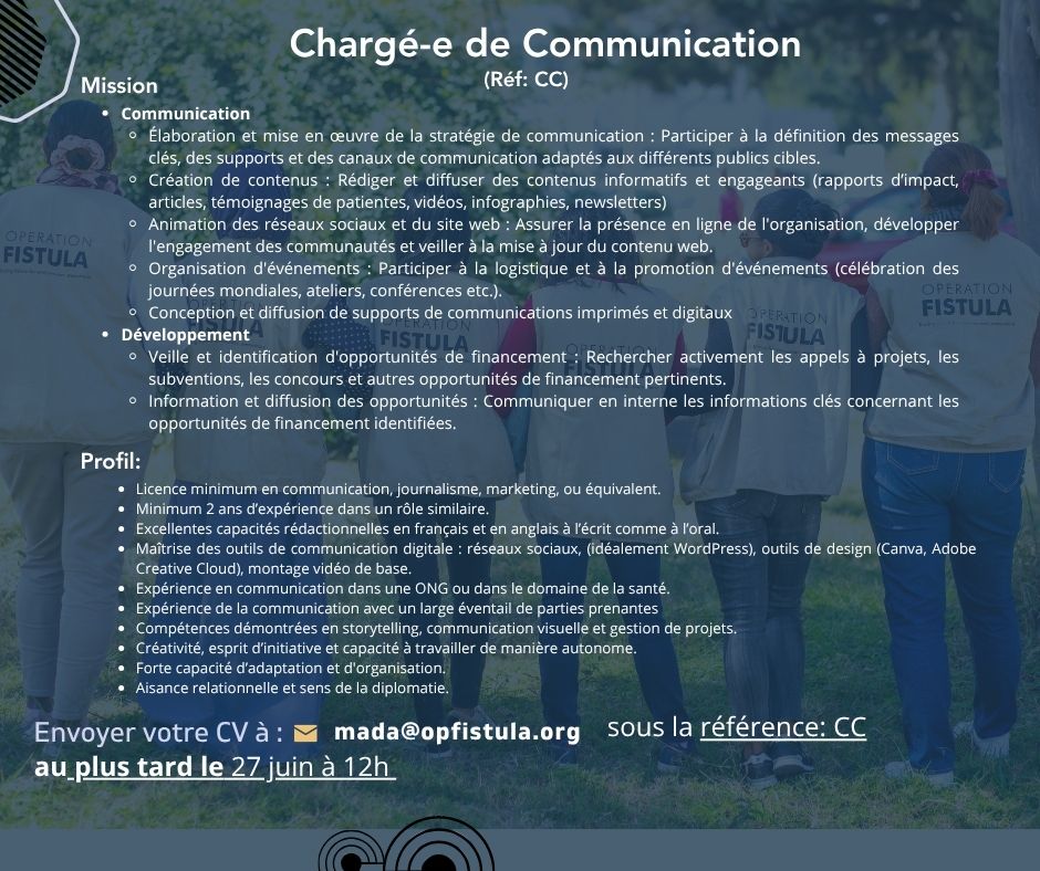 Recrutement pour le poste de Chargé(e) de Communication